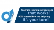 Grafika informująca o Programie rozwoju zawodowego Career Turn, 60% uczestników ma już pracę!