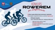 Baner promujący konkurs Rowerem po Legionowie w tle postaci jadących osób na rowerach.