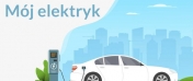Na grafice samochód elektryczny, który ładuje się na stacji pojazdów elektrycznych