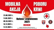 Plakat promujący Mobliną Akcję Poboru Krwi w Legionowie.