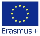 Flaga Unii Europejskiej. Pod flagą napis Erasmus Plus