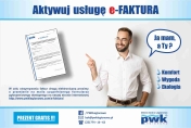 Grafika informująca o akcji - Aktywuj usługę e-Faktura. Mężczyzna wskazujący palcem na e-Fakturę