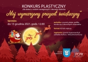Konkurs plastyczny - Mój wymarzony prezent świąteczny. Na grafice Mikołaj z reniferami.