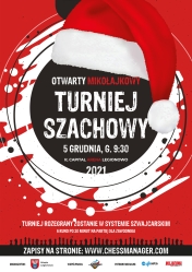 Plakat promujący Otwarty Mikołajkowy Turniej Szachowy