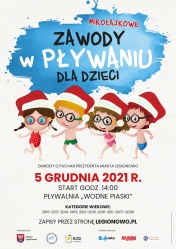 Plakat mikołajkowych zawodów w pływaniu dla dzieci