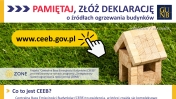 Grafika z napisem - Pamiętaj, złóż deklarację o źródłach ogrzewania budynków; w tle domek