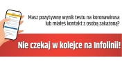 Grafika z napisem - Nie czekaj w kolejce na infolinii!, z lewej strony smartfon w ręce