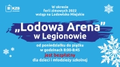 Grafika promująca darmowe wejścia na lodowisko, w tle płatki śniegu