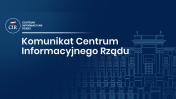 Grafika z napisem - Komunikat Centrum Informacyjnego Rządu, w tle konturowy budynek