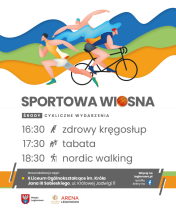 Grafika informująca o zajęciach z jogi, tabaty, nordic walking