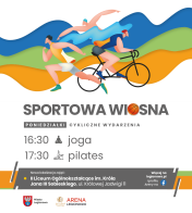 Grafika informująca o zajęciach z jogi i pilatesu