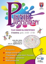 Plakat promujący Piknik rodzinny - otwarcie nowego placu zabaw