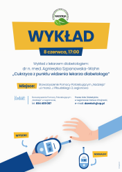 Plakat promujący wykład z lekarzem diabetologiem