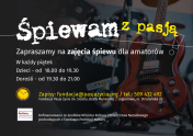 Plakat promujący zajęcia ze śpiewu; w tle gitara