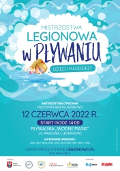 Plakat promujący Mistrzostwa Legionowa w Pływaniu Dzieci i Młodzieży