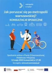 Plakat: Konsultacje społeczne – Jak poruszać się po metropolii warszawskiej?