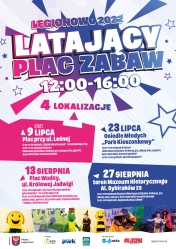 Plakat promujący Latający Plac Zabaw w Legionowie