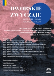 Plakat promujący piknik archeologiczny - Dworskie zwyczaje