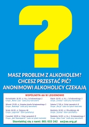 Plakat informujący o wspólnocie AA w Legionowie