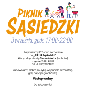 Grafika promująca Piknik Sąsiedzki na Grudziach w Legionowie