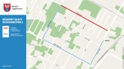 Mapa z sugerowanym ruchem pieszym - Remont ul. Olszankowej w Legionowie