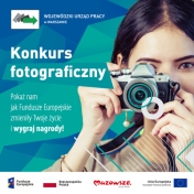 Grafika promująca konkurs fotograficzny 'Mazowiecki rynek pracy w obiektywie'