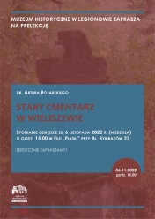 Plakat promujący prelekcję Stary cmentarz w Wieliszewie