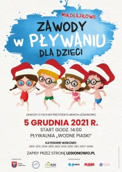 Plakat mikołajkowych zawodów w pływaniu dla dzieci