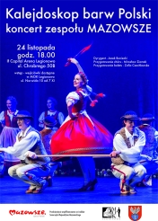 Plakat promujący koncert zespołu Mazowsze w Legionowie