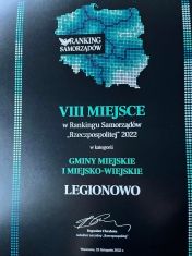 Zdjęcie dyplomu - Legionowo w XVIII edycji Rankingu Samorządów według Rzeczpospolitej.