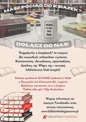 Plakat z zaproszenim na spotkanie klubu czytelniczego - Pogaduchy o książkach