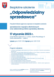 Plakat informujący o bezpłatnym szkoleniu 'Odpowiedzialny sprzedawca'