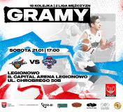 Plakat promujący mecz KS Legion Legionowo - Superis UKS Probasket Mińsk Mazowiecki