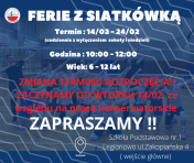 Grafika z informacją o feriach z siatkówką z LTS Legionovią