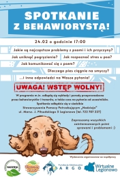 Plakat promujący spotkanie z behawiorystą