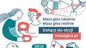Grafika z rysunkowymi ludźmi i napis - Dołącz do akcji maszglos.pl
