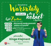 Grafika promująca cykl warsztatów dla kobiet z Legionowa