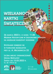 Plakat promujący Muzealne warsztaty rodzinne - Wielkanocne kartki świąteczne