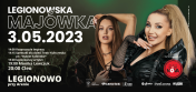 Banner promujący legionowską majówkę, dwie kobiety - gwiazdy wieczoru