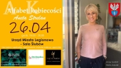 Grafika promująca spotkanie - Alfabet kobiecości; po prawej sronie zdjęcie kobiety
