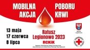 Plakat informujący o akcjach poboru krwi w Legionowie