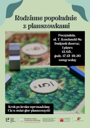 fragment gry planszowej; napis - Rodzinne popołudnie z planszówkami