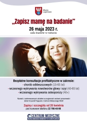 Plakat promujący bezpłatne konsultacje profilaktyczne; dwie kobiety