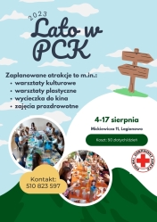 plakat z informacją o półkoloniach PCK