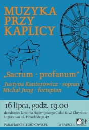 Plakat z informacją koncertu muzyka przy kaplicy.