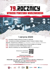 Plakat z harmonogramem 79 rocznicy wybuchu Powstania Warszawskiego