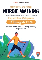 Plakat promujący Otwarty Trening Nordic Walking