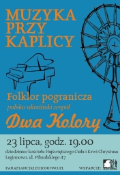 Plakat z informacją koncertu muzyka przy kaplicy.