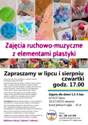 Plakat informujący o zajęciach ruchowo-muzycznych z elementami plastyki
