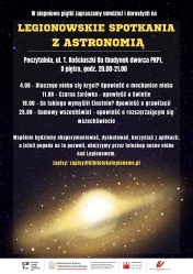 plakat informacyjny o warsztatach 'legionowskie spotkania z astronomią'